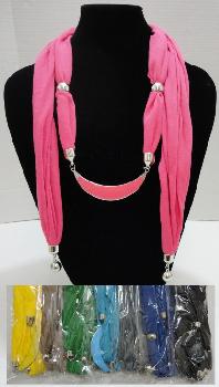 Scarf Necklace--Crescent Moon with End Charms 70"